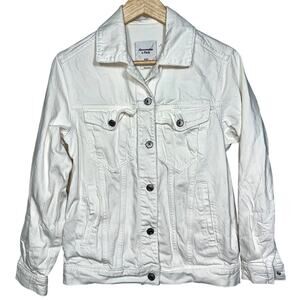 Abercrombie & Fitch Oversized White Denim Cotton Jean Jacket Coat Womens XXS 2XS